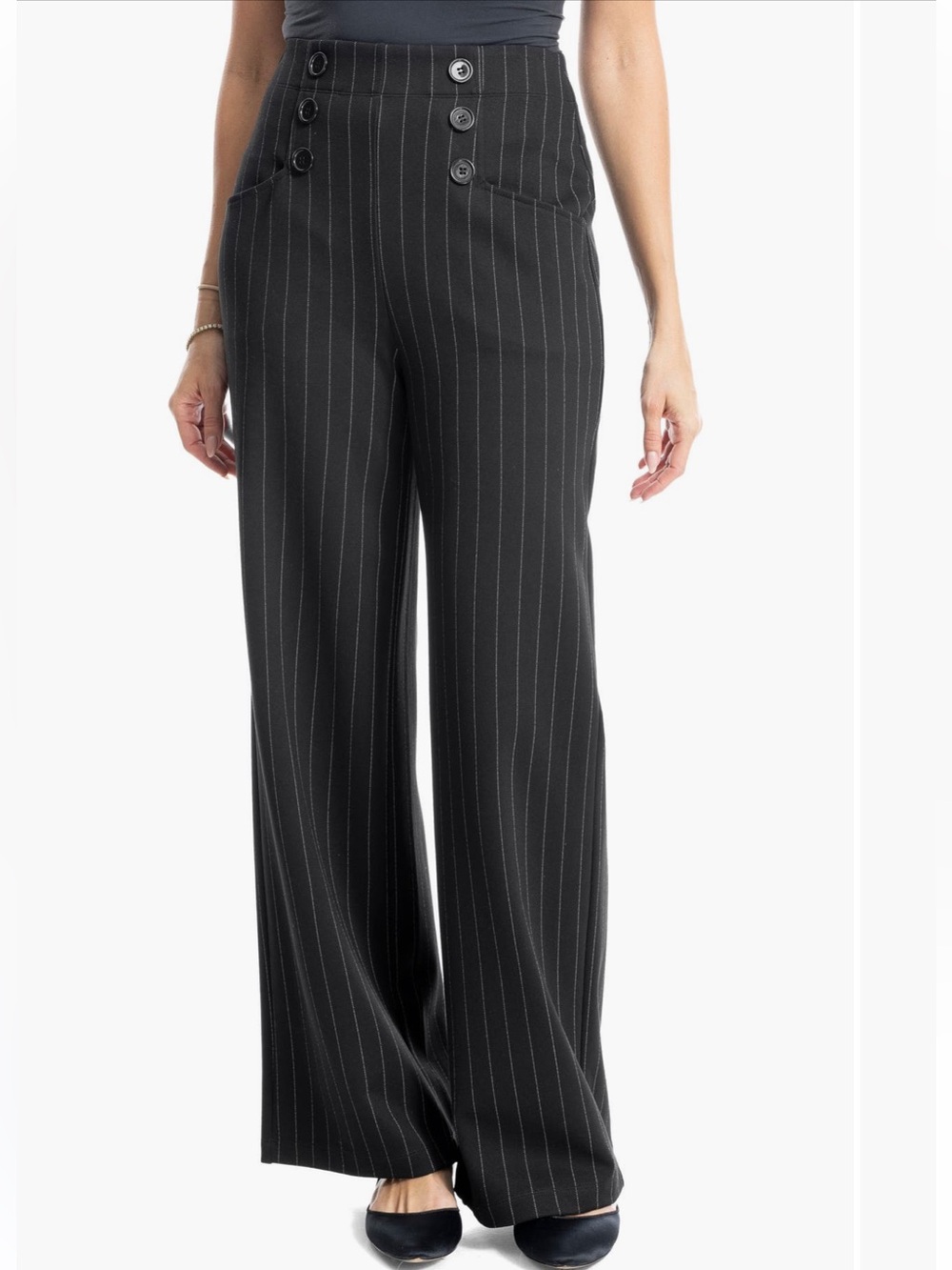 Max Studio Pinstripe Double Knit High Rise Saylor Pants